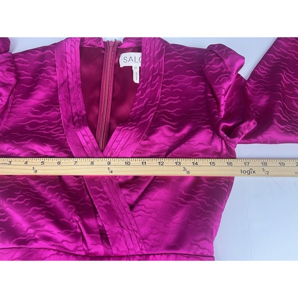 Saloni Bibi Mini Dress Vivid Magenta Silk Long-Sleeve Sz 0 - Picture 10 of 14